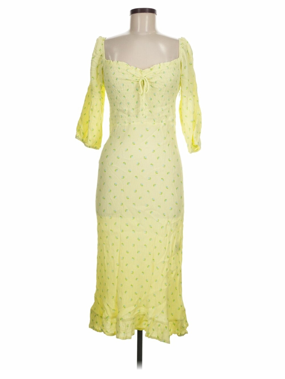 FAITHFULL The Brand Nora Midi Dress Bisset Floral Yellow Size 8 L